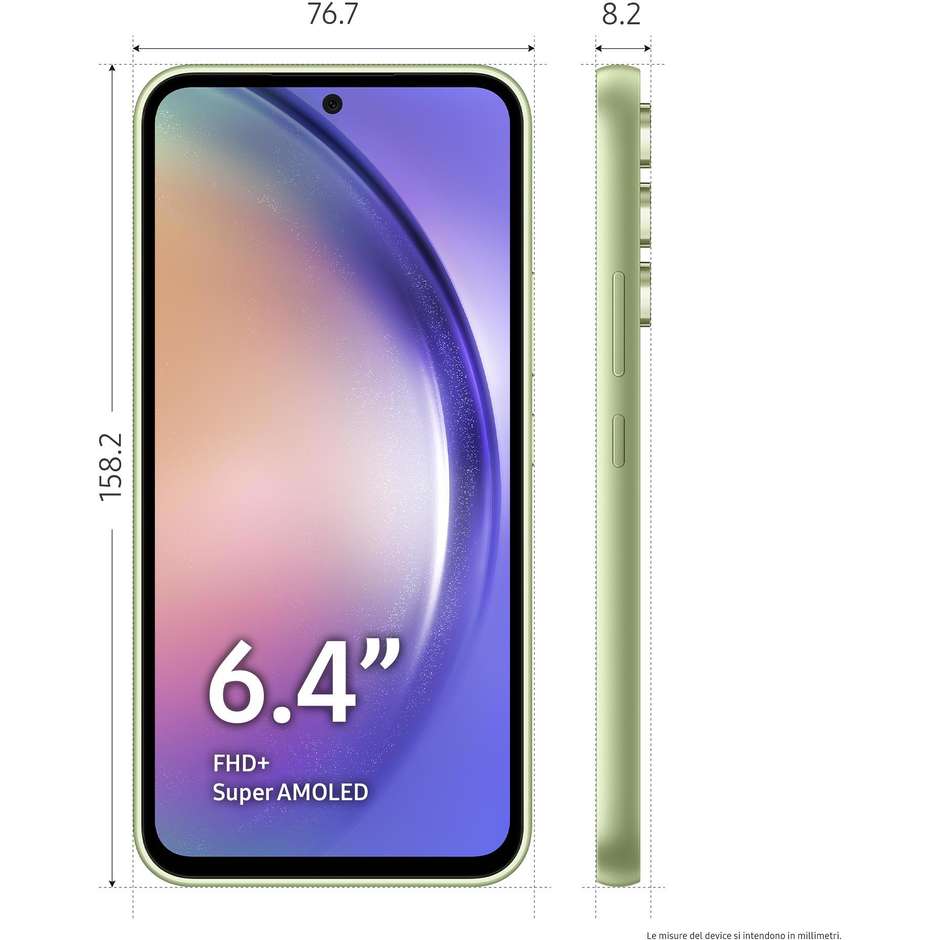 Samsung Galaxy A54 Smartphone 5G 6.4” Ram 8GB Memoria 128 GB Colore Awesome Lime