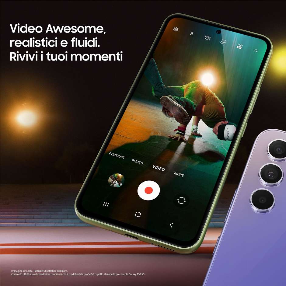 Samsung Galaxy A54 Smartphone 5G 6.4” Ram 8GB Memoria 128 GB Colore Awesome Lime