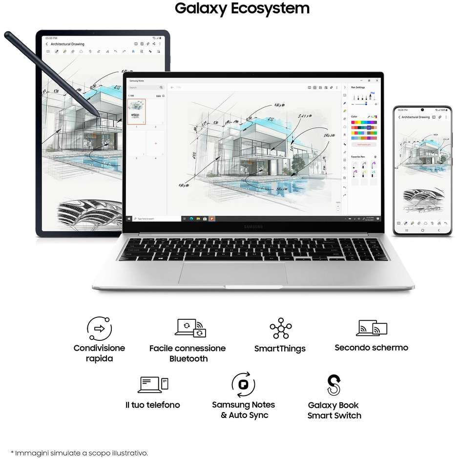 Samsung Galaxy Book 15'' Notebook 15,6'' Full HD Intel Core i7-11 Ram 16 Gb SSD 512 Gb Windows 10 Home colore grigio