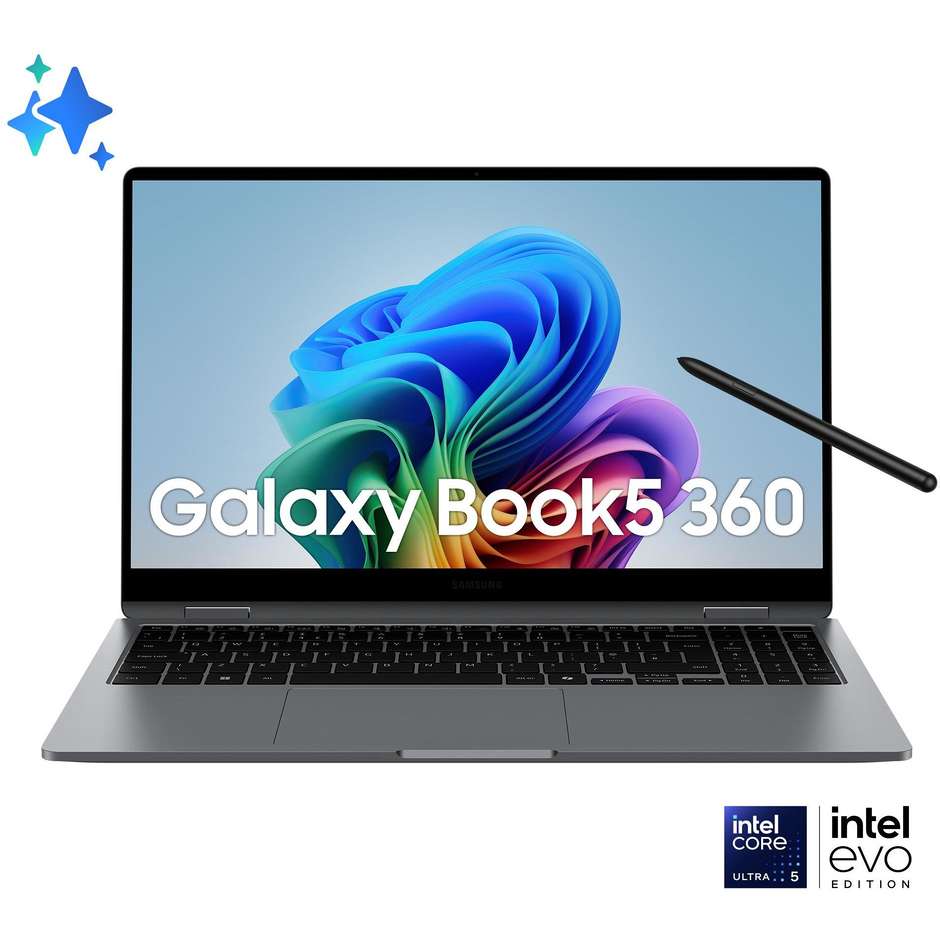 Samsung Galaxy Book 5 360 Notebook 15.6" Full HD Ram 16 GB Memoria 512 GB Windows 11 Home Colore Grigio