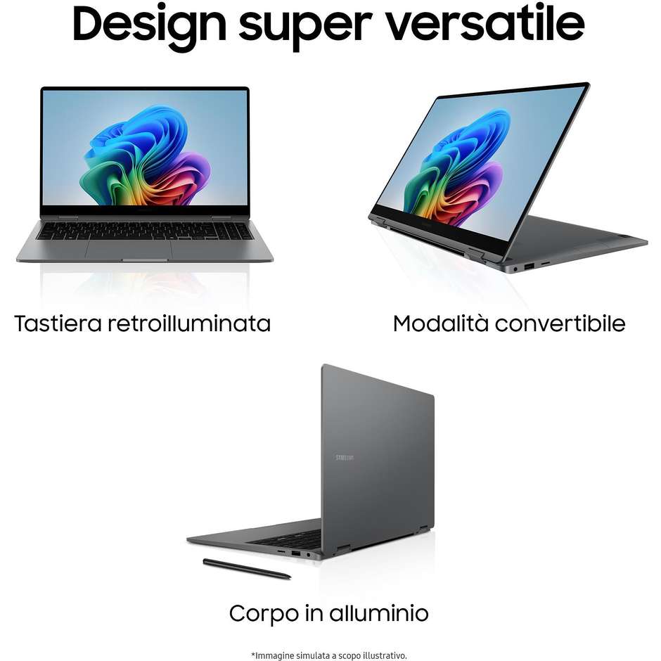 Samsung Galaxy Book 5 360 NP750QHA Notebook Convertibile 15,6" AMOLED Touch Intel Core Ultra 5 226V RAM 16 GB SSD 512 GB Windows 11 Home Grigio