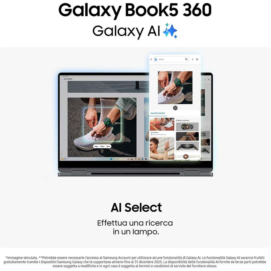 Samsung Galaxy Book 5 360 NP750QHA Notebook Convertibile 15,6" AMOLED Touch Intel Core Ultra 5 226V RAM 16 GB SSD 512 GB Windows 11 Home Grigio
