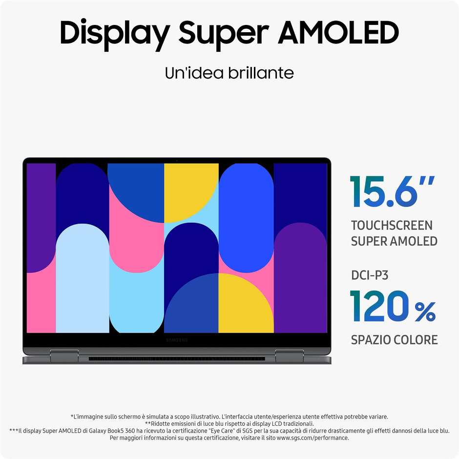Samsung Galaxy Book 5 360 NP750QHA Notebook Convertibile 15,6" AMOLED Touch Intel Core Ultra 5 226V RAM 16 GB SSD 512 GB Windows 11 Home Grigio
