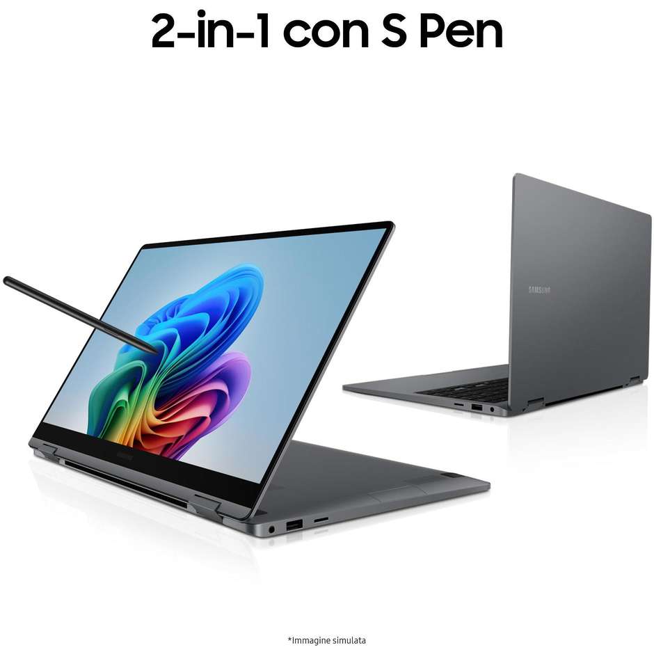 Samsung Galaxy Book 5 360 NP750QHA Notebook Convertibile 15,6" AMOLED Touch Intel Core Ultra 5 226V RAM 16 GB SSD 512 GB Windows 11 Home Grigio