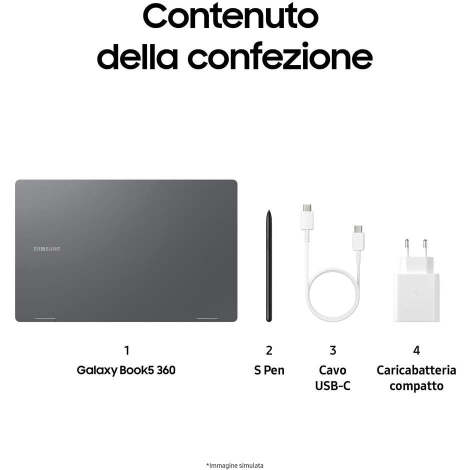 Samsung Galaxy Book 5 360 NP750QHA Notebook Convertibile 15,6" AMOLED Touch Intel Core Ultra 5 226V RAM 16 GB SSD 512 GB Windows 11 Home Grigio