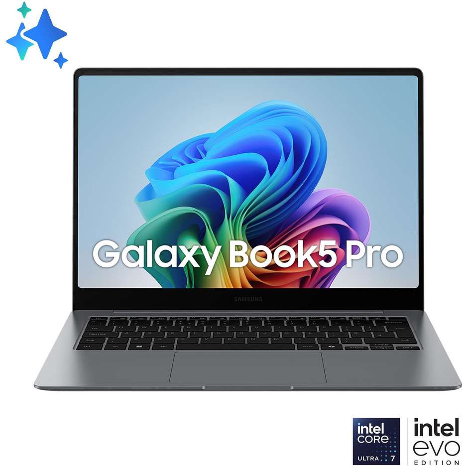 Samsung Galaxy Book 5 Pro Notebook 14" Ram 16 GB Memoria 512 GB Wi-Fi Windows 11 Home Colore Grigio