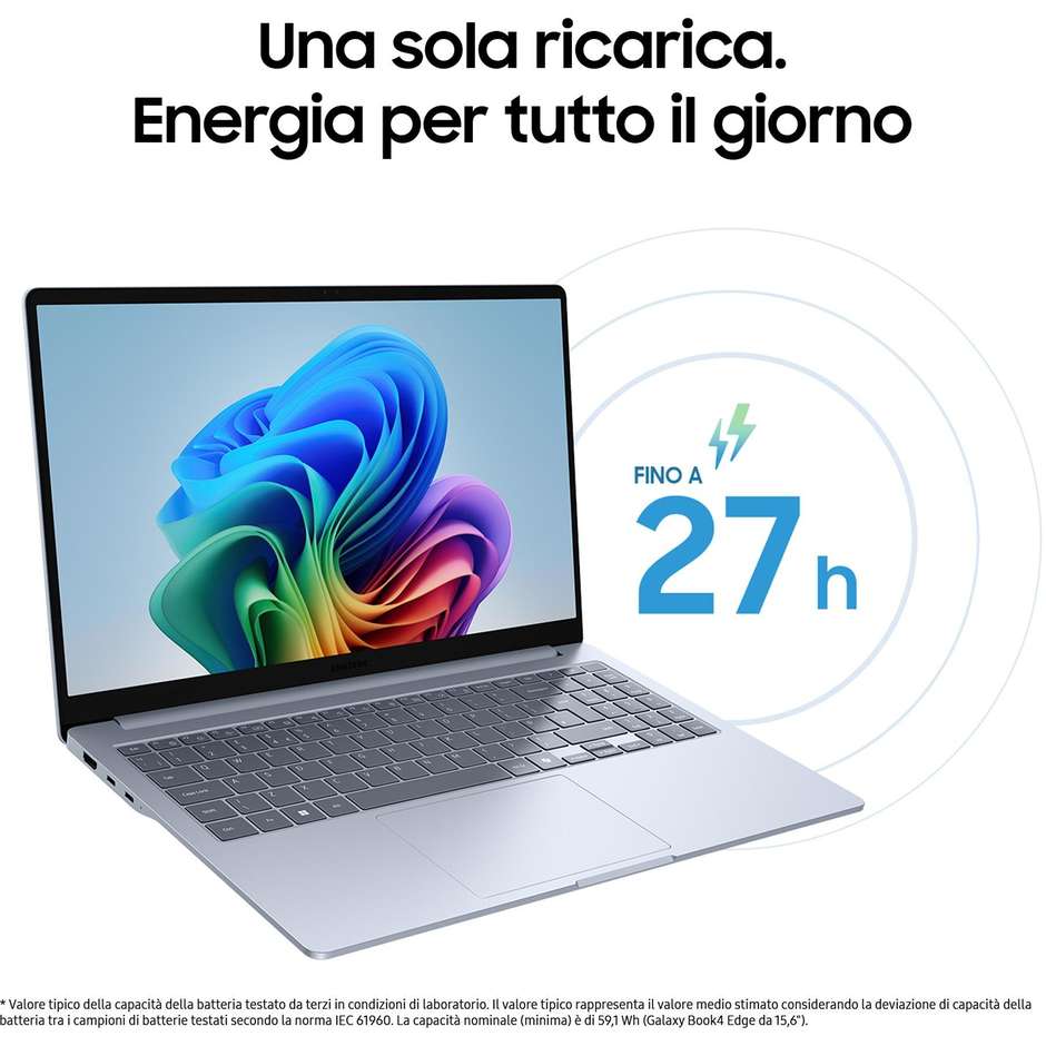 Samsung Galaxy Book4 Edge NP750XQA-KB1IT Notebook 15.6" Full HD Ram 16 GB Memoria 256 GB Windows 11 Colore Blu