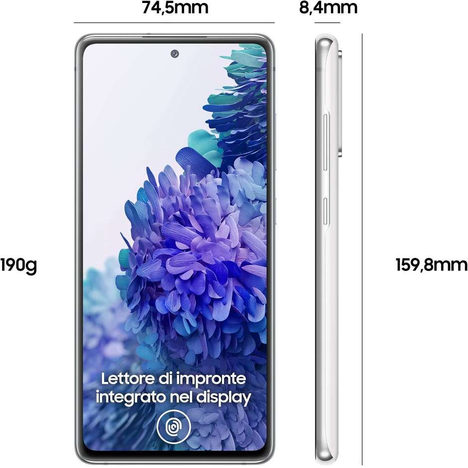 Samsung Galaxy S20 FE Smartphone 6,5'' FHD+ Ram 6 Gb Memoria 128 Gb Android colore bianco