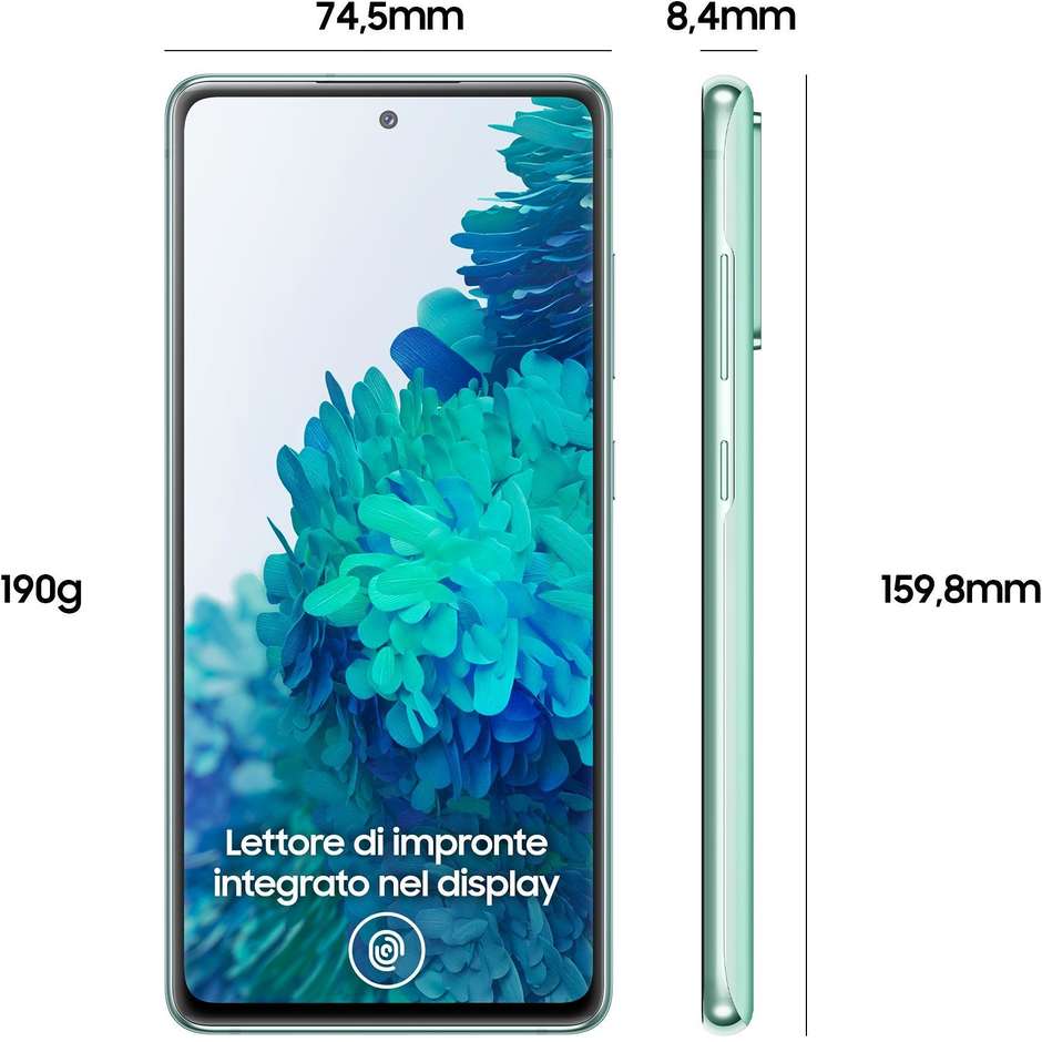 Samsung Galaxy S20 FE Smartphone 6.5" FHD+ Ram 6 GB Memoria 128 GB Android colore Cloud Mint