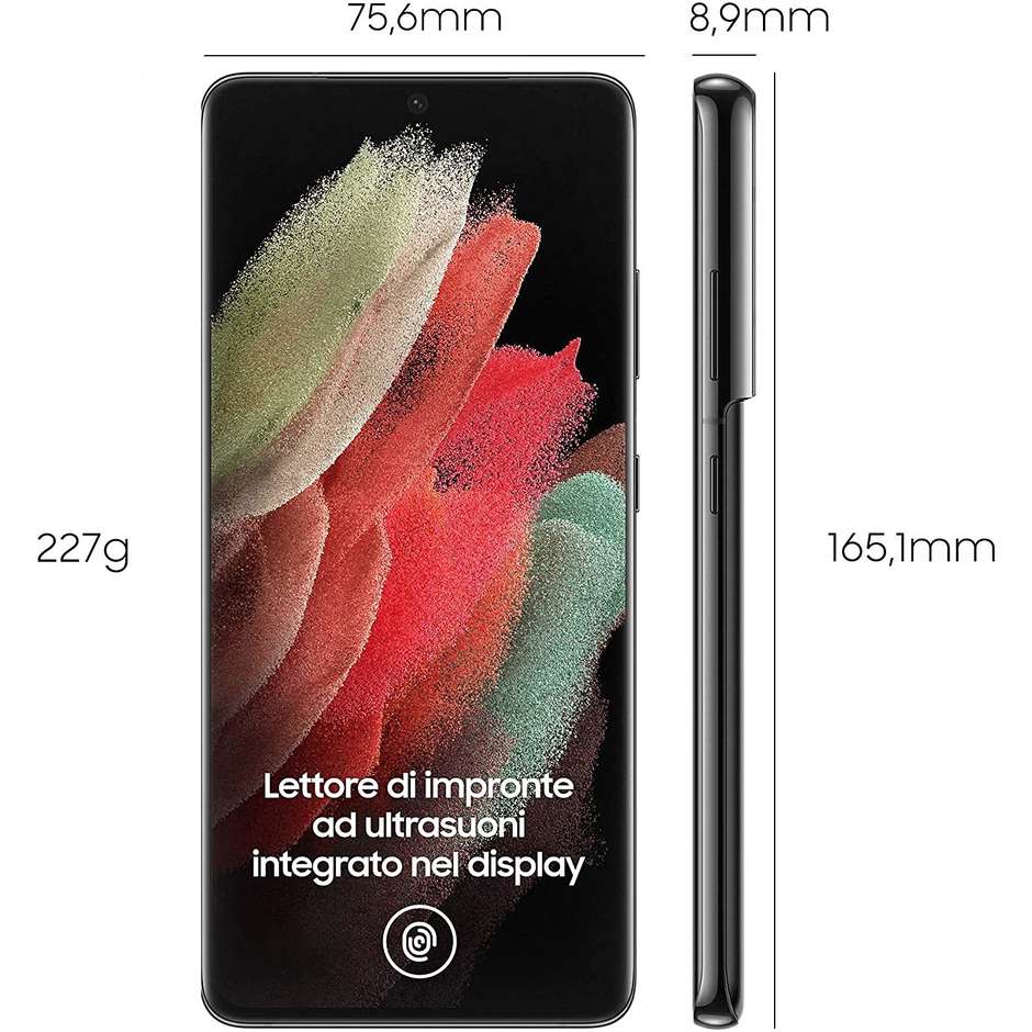 Samsung Galaxy S21 Ultra 5G Smartphone 6.8" Ram 12 GB Memoria 256 GB Android 11 colore Phantom Black