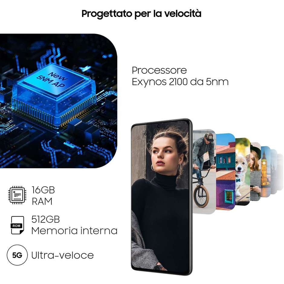 Samsung Galaxy S21 Ultra 5G Smartphone 6.8" Ram 16 GB Memoria 512 GB Android 11 colore Phantom Silver