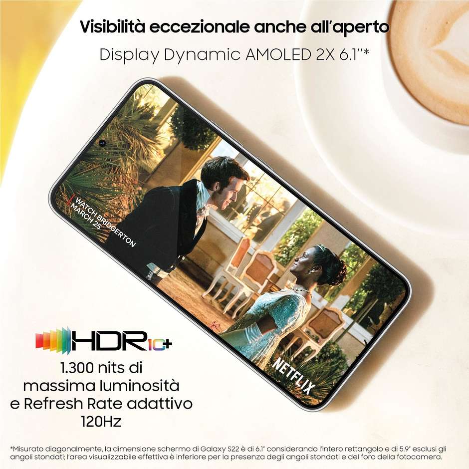 Samsung Galaxy S22 5G Smartphone 6,1" Full HD+ Ram 8 Gb Memoria 128 Gb Android Colore Phantom White