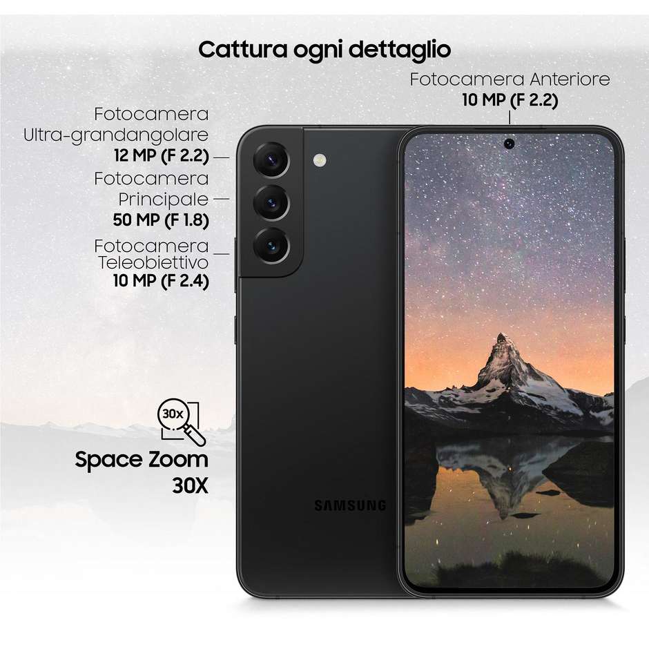 Samsung Galaxy S22+ 5G Smartphone 6,6" Dynamic Amoled 2X Ram 8 Gb Memoria 256 Gb Android Colore Black