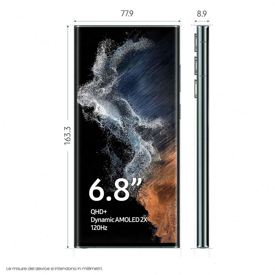Samsung Galaxy S22 Ultra 5G Display 6.8'' Dynamic Amoled 2X Ram 12 GB Memoria 256 Gb Android Colore Green