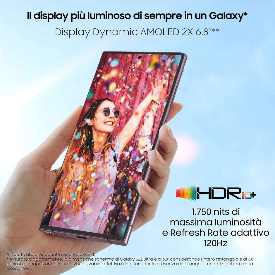 Samsung Galaxy S22 Ultra 5G Display 6.8'' Dynamic Amoled 2X Ram 12 GB Memoria 512 Gb Android Colore Black