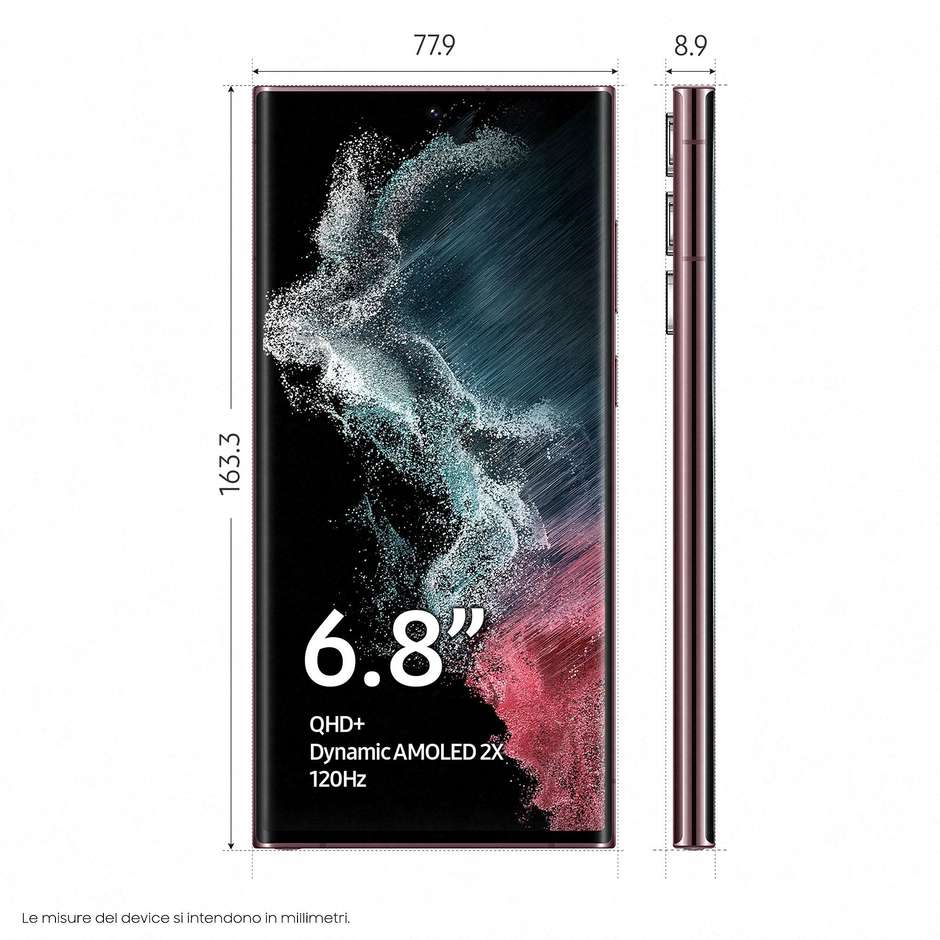 Samsung Galaxy S22 Ultra 5g Display 6,8" Dynamic Amoled 2x Ram 12 Memoria 256 Gb Android Colore Burgundy