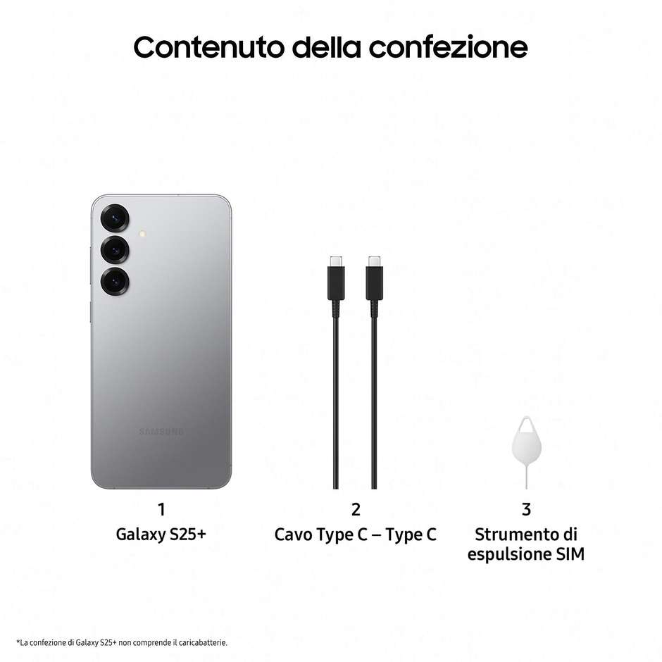 Samsung Galaxy S25+ Smartphone 5G 6,7" Dynamic AMOLED 2X 512GB Chip Snapdragon 8 Elite Colore Silver Shadow