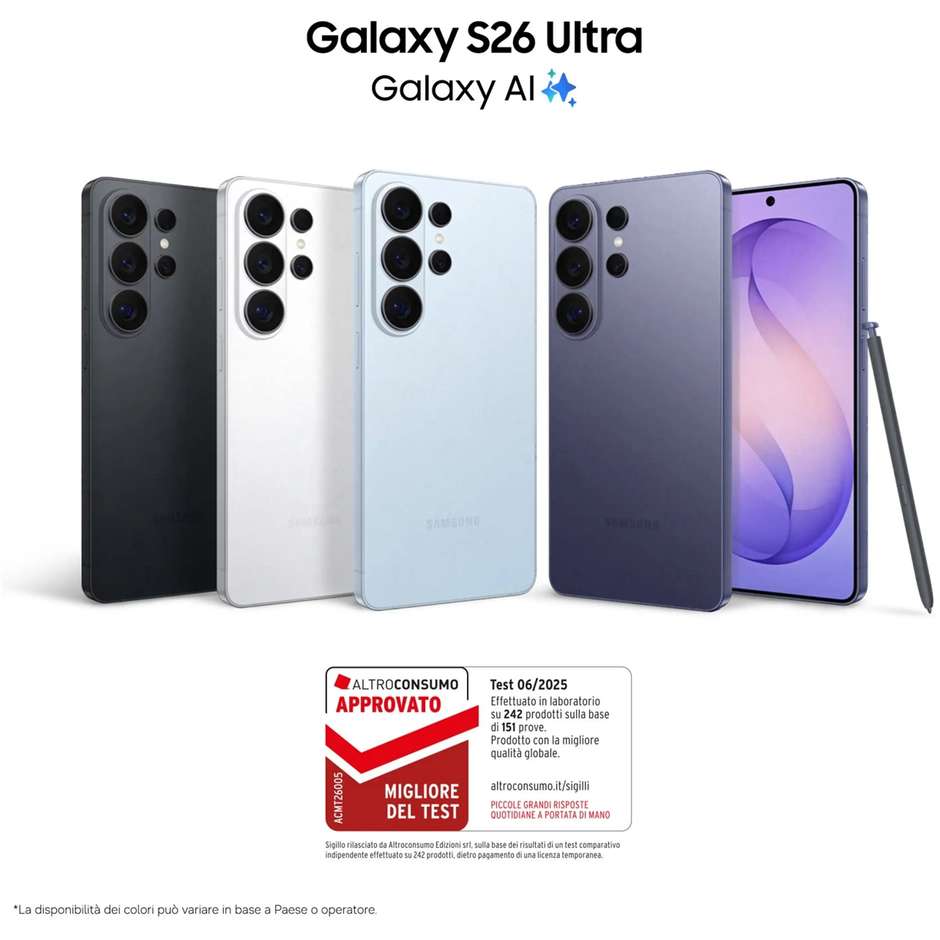 Samsung Galaxy S26 Ultra Smartphone 5G 6,9" Dynamic AMOLED 2X 512GB 200MP S-Pen Colore Nero