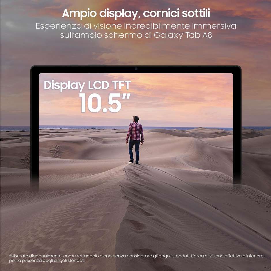 Samsung Galaxy Tab A8 Tablet 10,5" HD+ Ram 4 Gb Memoria 64 Gb Wi-Fi Android 11 colore Dark Grey