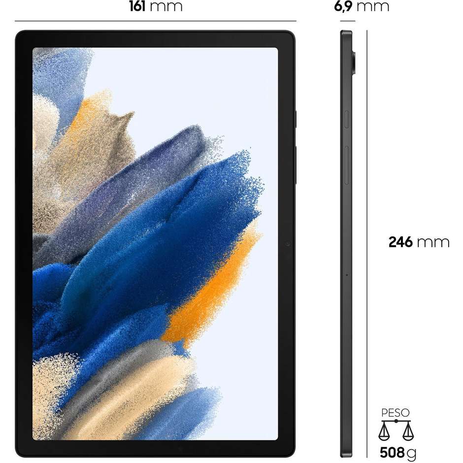 Samsung Galaxy Tab A8 Tablet 10.5" Wi-Fi Ram 4 Gb Memoria 128 Gb Android 11 Colore Grigio