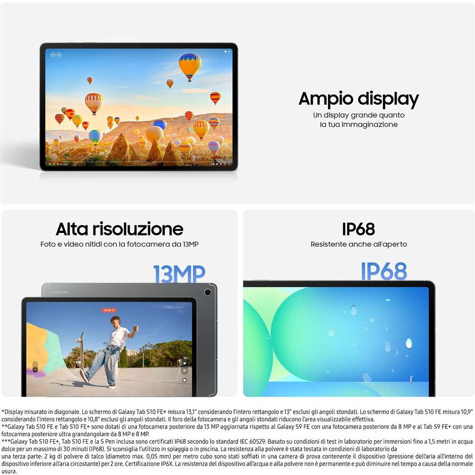 Samsung Galaxy Tab S10 FE SM-X520NZAPEUE, Wi-Fi 10,9", RAM 12 GB, 256 GB, grigio