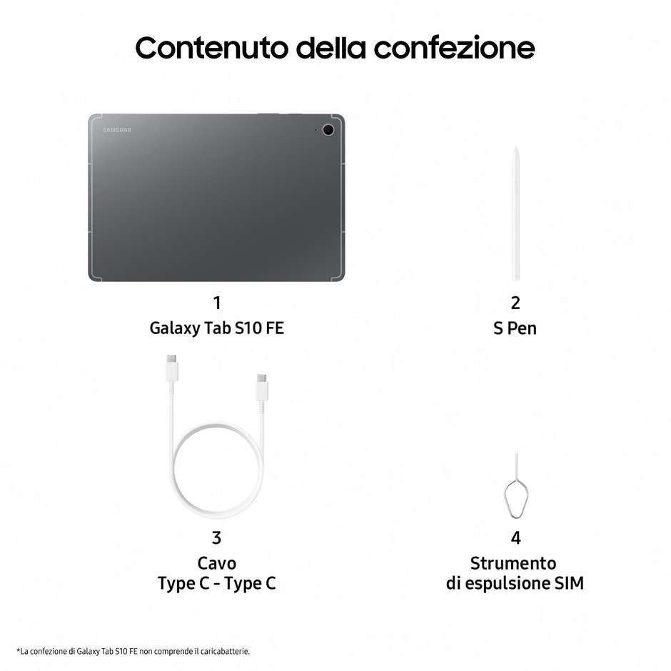 Samsung Galaxy Tab S10 FE Tablet 10,9" WUXGA+ con S Pen Exynos Octa-Core RAM 12 GB Memoria 256 GB Wi-Fi Android Gray
