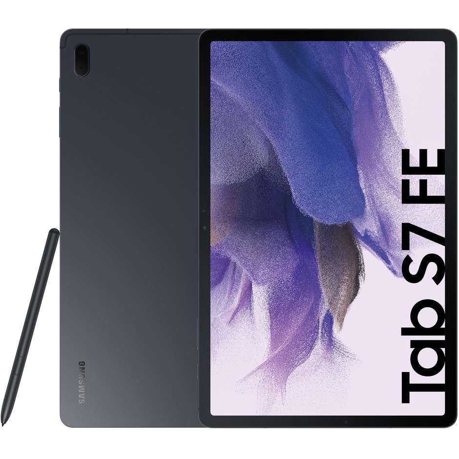 Samsung Galaxy Tab S7 FE Wi-Fi 12.4" (SM-T733NZK) Schermo WQXGA 2560x1600 Snapdragon 778G 8-Core 2.4GHz RAM 6GB Memoria 128GB espandibile S Pen Magnetica Inclusa Altoparlanti AKG Dolby Atmos Batteria 10090 mAh 45W Mystic Black