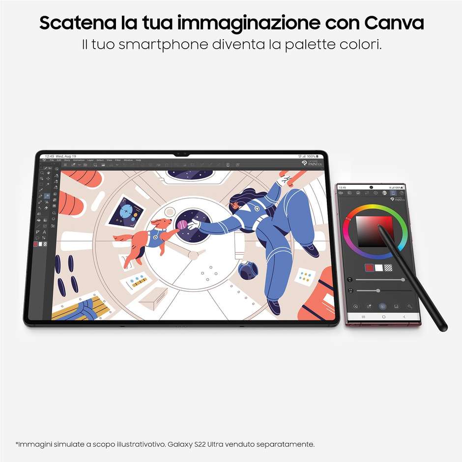 Samsung Galaxy Tab S8+ Tablet 12.4" Wi-Fi Ram 8 GB Memoria 256 GB Android 12 Colore Graphite