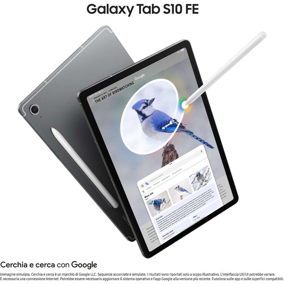Samsung Galaxy Tab S9 FE Wi-Fi 10.9" (SM-X520NZAPEUE) Schermo 90Hz WUXGA+ Samsung Exynos 1380 8-Core RAM 12GB Memoria 256GB espandibile S Pen Inclusa Resistente IP68 Batteria 8000 mAh Lavender