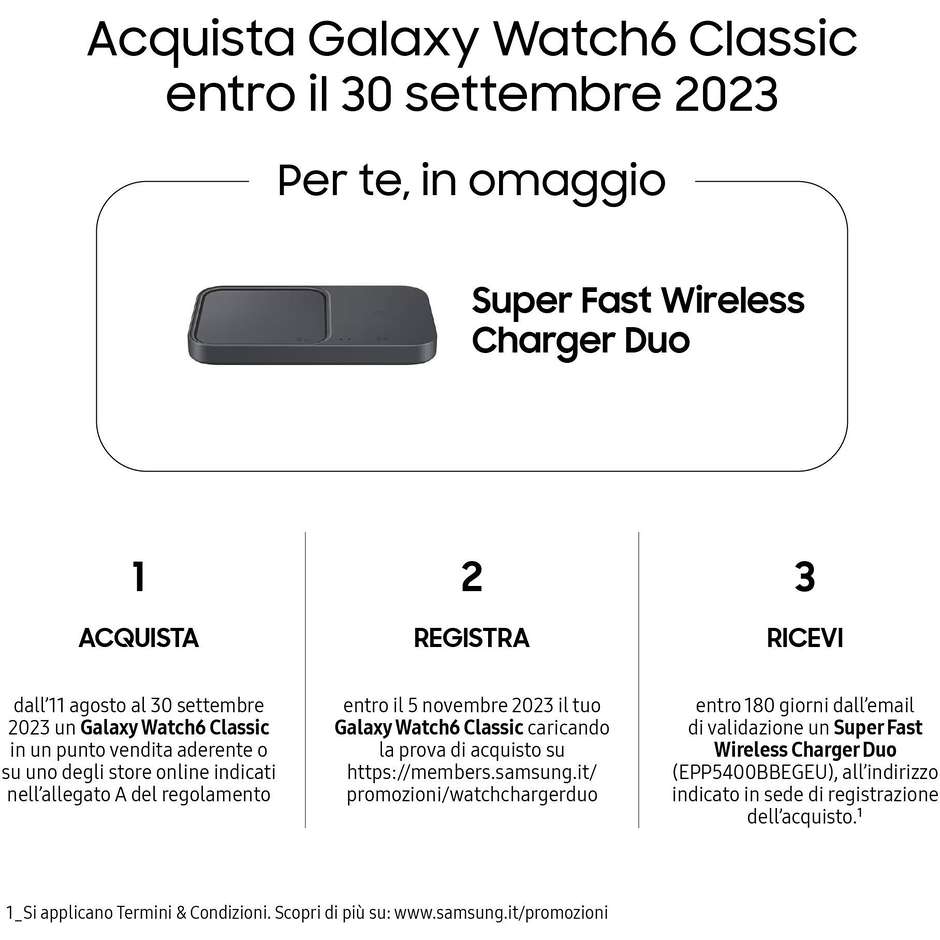 Samsung Galaxy Watch 6 Classic Smartwatch Fitness Tracker 47 mm GPS Wi-Fi Colore Argento con cinturino Argento