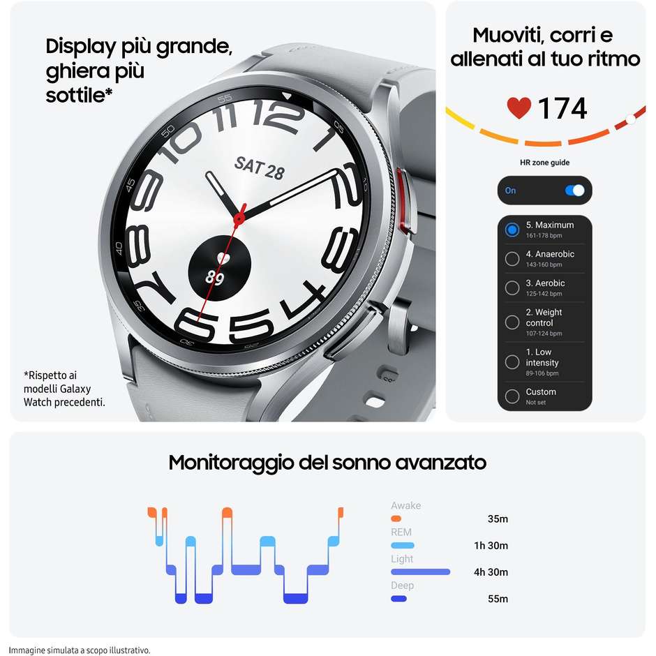 Samsung Galaxy Watch 6 Classic Smartwatch Fitness Tracker 47 mm GPS Wi-Fi Colore Argento con cinturino Argento