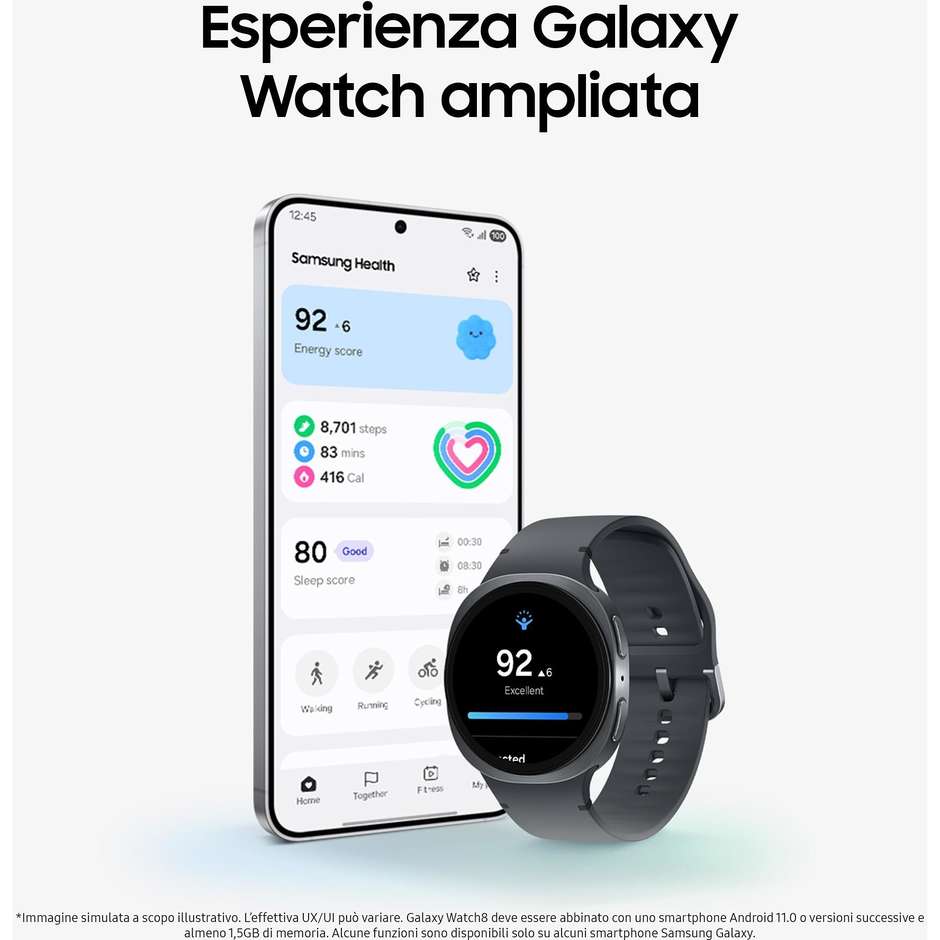 Samsung Galaxy Watch FE 44mm Smartwatch Super AMOLED Cassa Alluminio Bluetooth Colore Nero