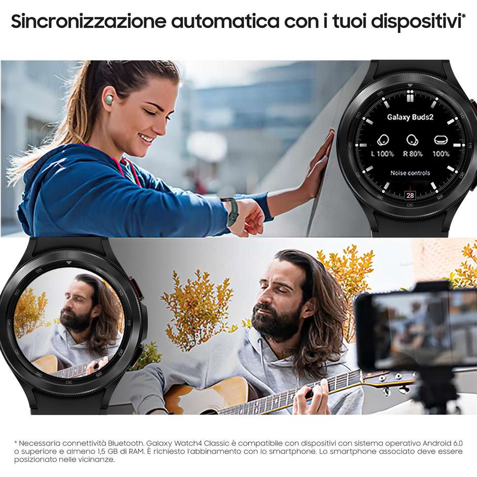 Samsung Galaxy Watch4 Classic 46mm Smartwatch Ghiera Rotante Wi-Fi Bluetooth NFC Colore Nero (SM-R890NZKAEUE)