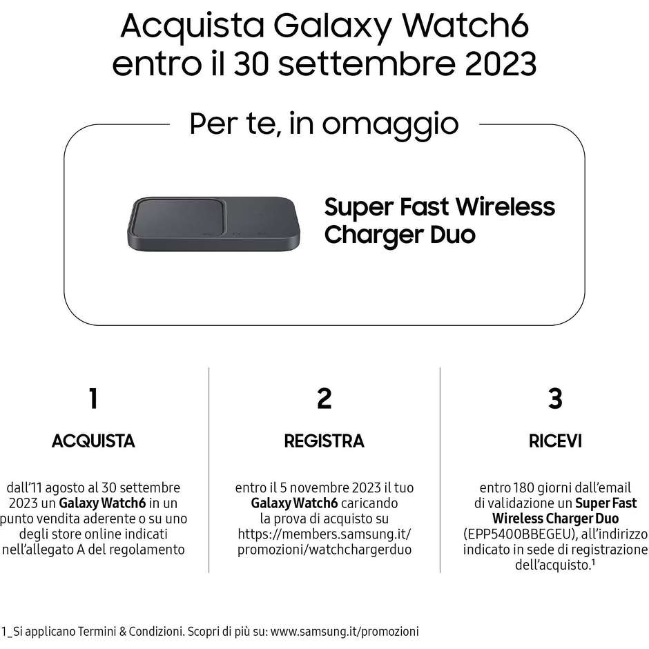 Samsung Galaxy Watch6 44mm Smartwatch Super AMOLED Bluetooth Wi-Fi Colore Argento (SM-R940NZSAEUE)