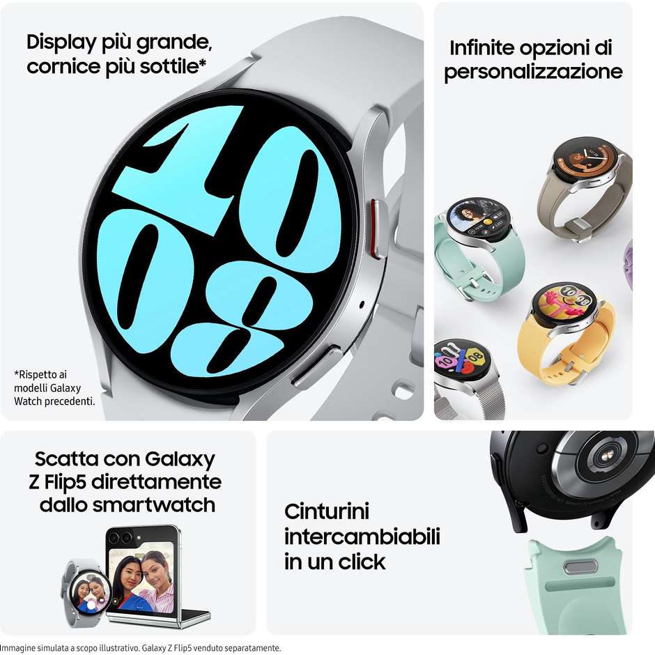 Samsung Galaxy Watch6 44mm Smartwatch Super AMOLED Bluetooth Wi-Fi Colore Argento (SM-R940NZSAEUE)