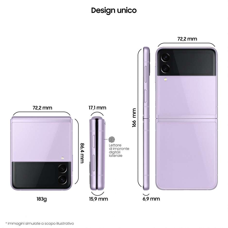 Samsung Galaxy Z Flip 3 5G Smartophone 1,9''/6,7'' AMOLED Ram 8 Gb Memoria 128 Gb Android colore Lavander