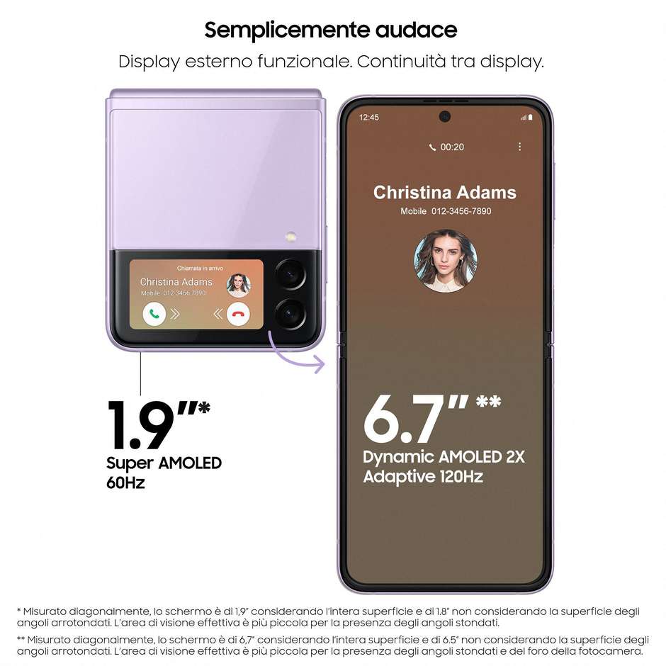 Samsung Galaxy Z Flip 3 5G Smartophone 1,9''/6,7'' AMOLED Ram 8 Gb Memoria 128 Gb Android colore Lavander