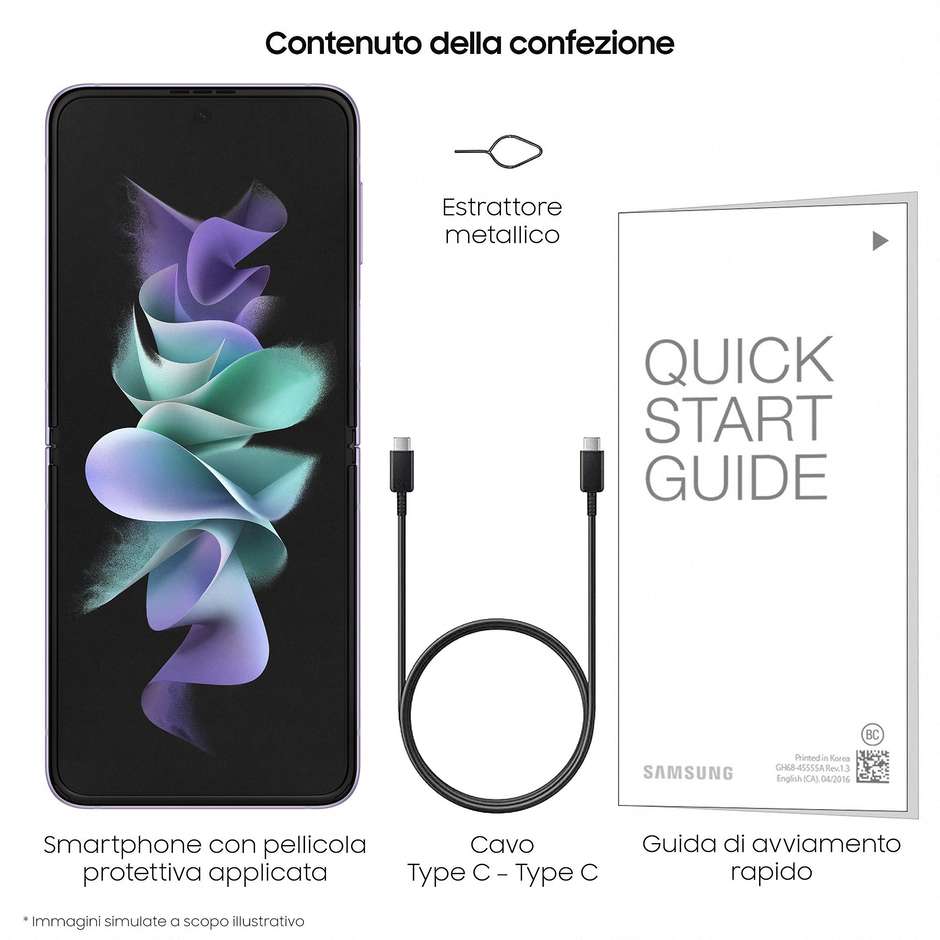 Samsung Galaxy Z Flip 3 5G Smartophone 1,9''/6,7'' AMOLED Ram 8 Gb Memoria 128 Gb Android colore Lavander