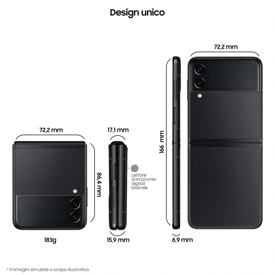 Samsung Galaxy Z Flip 3 5G Smartophone 1,9''/6,7'' AMOLED Ram 8 Gb Memoria 128 Gb Android colore Phantom Black