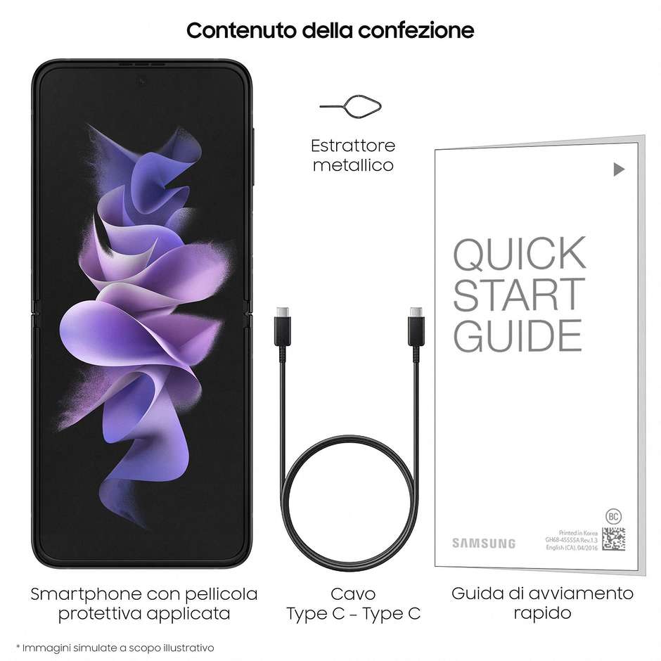 Samsung Galaxy Z Flip 3 5G Smartophone 1,9''/6,7'' AMOLED Ram 8 Gb Memoria 128 Gb Android colore Phantom Black