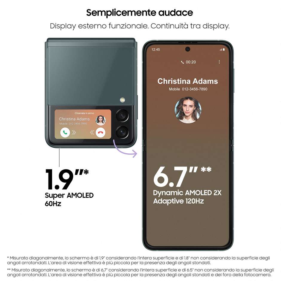 Samsung Galaxy Z Flip 3 5G Smartophone 1,9''/6,7'' AMOLED Ram 8 Gb Memoria 128 Gb Android colore Phantom Green
