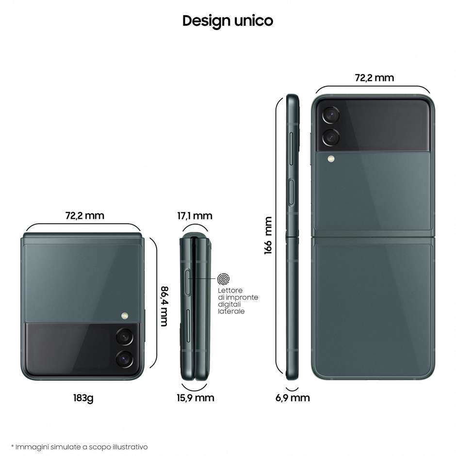 Samsung Galaxy Z Flip 3 5G Smartophone 1,9''/6,7'' AMOLED Ram 8 Gb Memoria 256 Gb Android colore Phantom Green