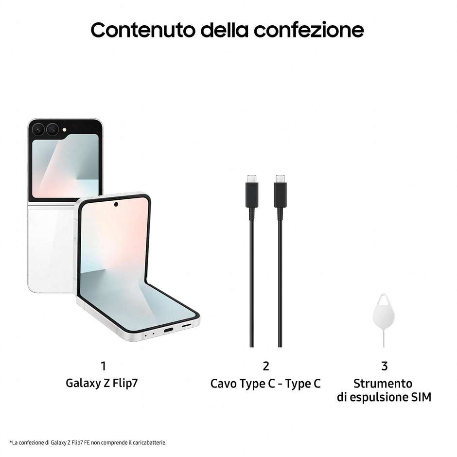 Samsung Galaxy Z Flip 7 FE Smartphone 5G 6,7" Dynamic AMOLED 2X 128GB Pieghevole Colore Bianco