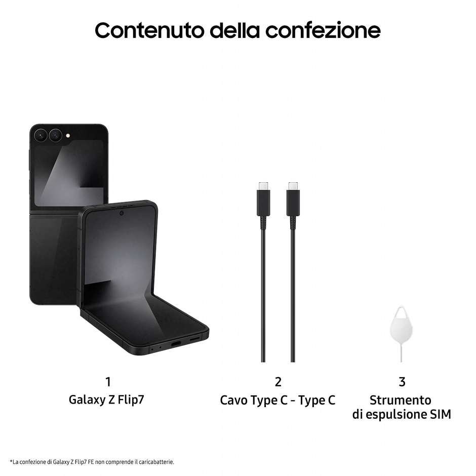 Samsung Galaxy Z Flip 7 FE Smartphone 5G 6,7" Dynamic AMOLED 2X 128GB Pieghevole Colore Nero