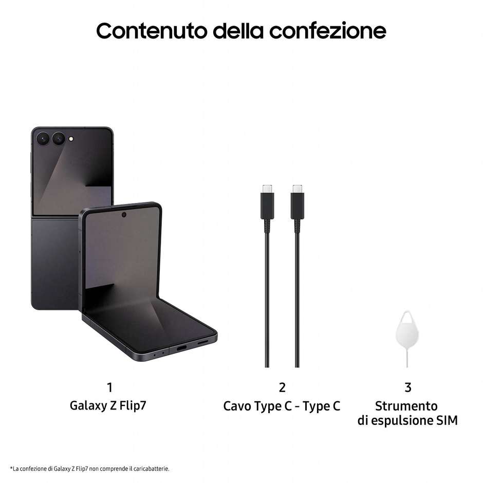 Samsung Galaxy Z Flip 7 Smartphone 5G 6,9" Dynamic AMOLED 2X 256GB Pieghevole Colore Nero