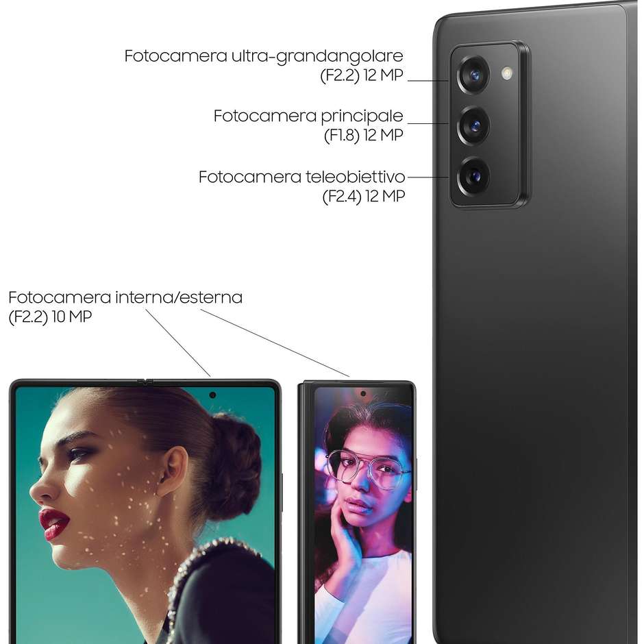 Samsung Galaxy Z Fold 2 Smartphone 6,2'' 5G Ram 12 Gb Memoria 256 Gb Android 10 colore Mystic Black