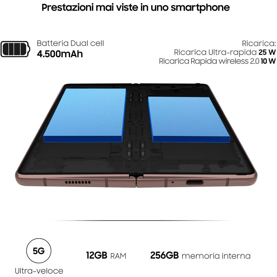 Samsung Galaxy Z Fold 2 Smartphone 6,2'' 5G Ram 12 Gb Memoria 256 Gb Android 10 colore Mystic Bronze