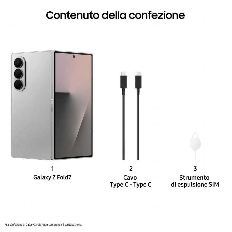 Samsung Galaxy Z Fold 7 Smartphone 5G 8" Ram 12 GB Memoria 256 GB Colore Argento