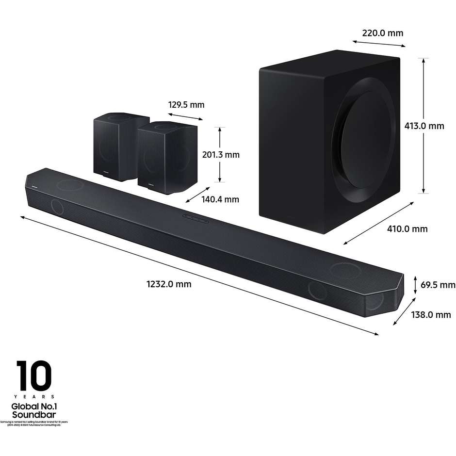 Samsung HW-Q990D/ZF Serie Q Soundbar Wireless Dolby Atmos Audio a 11.1.4 Canali Colore Graphite Black