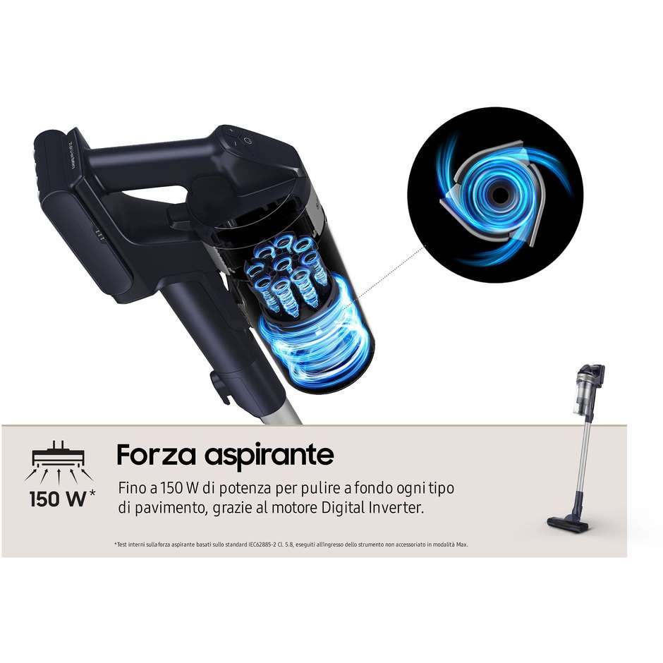 Samsung Jet 60 Turbo VS15A60AGR Aspirapolvere Senza Filo 410W 150AW Jet Cyclone Leggero Titanio e Nero